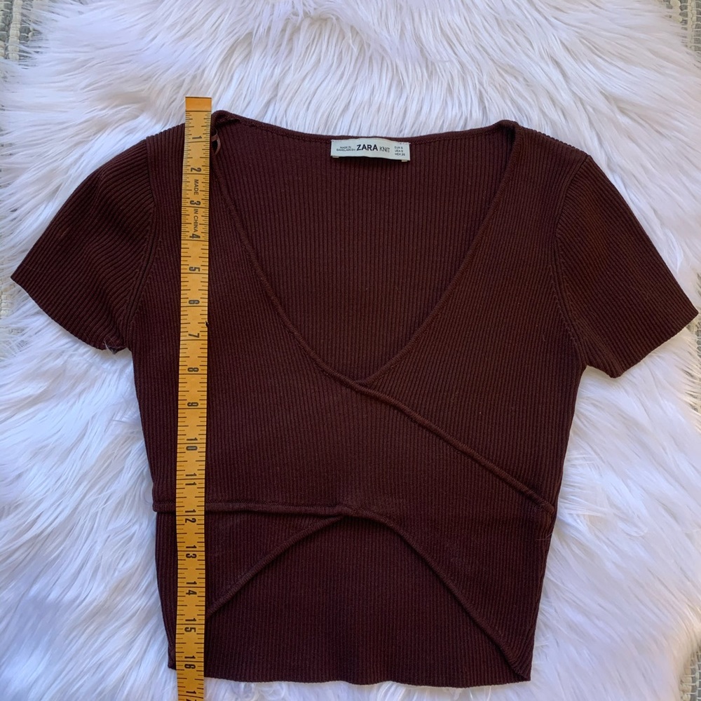 Zara Knit Ribbed Wrap Top - Picture 6 of 8